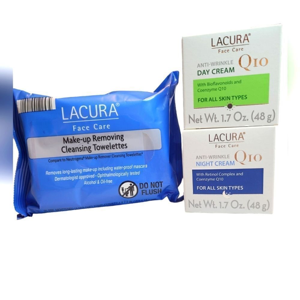 LACURA Face Care NEW, makeup towelettes,  Q10 anti-wrinkle day and night…